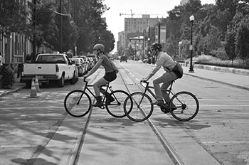 Cross the streetcar tracks at an angle