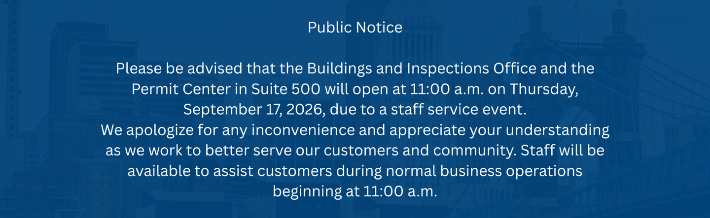 Public Notice: The Permit Center will Open at 11:00 am on September 17, 2026
