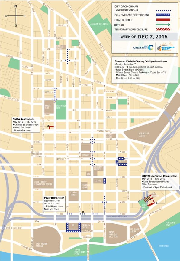 Map Of Downtown Cincinnati Map: Weekly Road Closures In Downtown Cincinnati - City Of Cincinnati