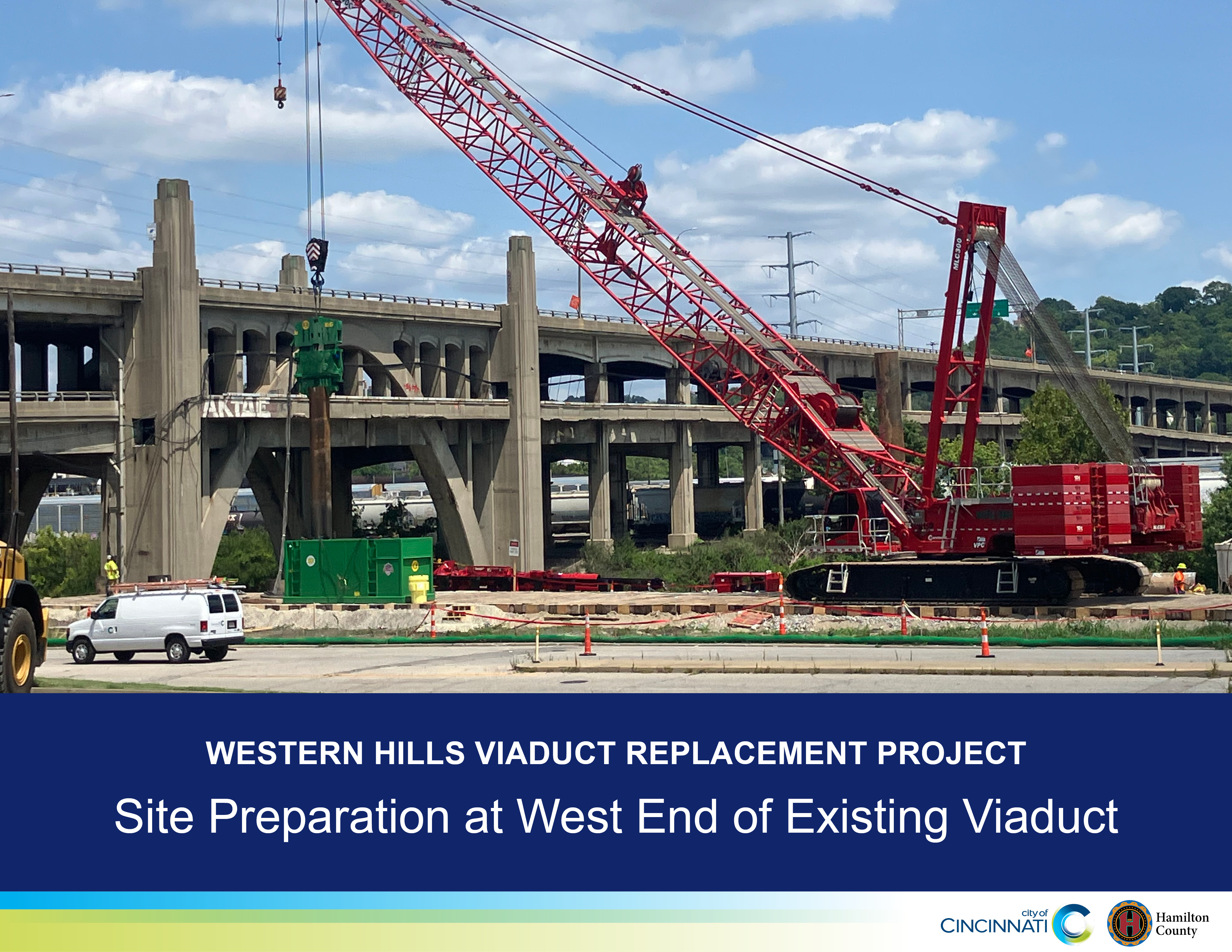 Western Hills Viaduct Looking southeast with close-up of railyard in foreground