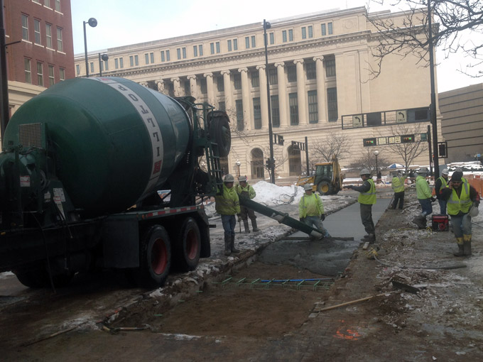 Concrete pouring for paver foundations
