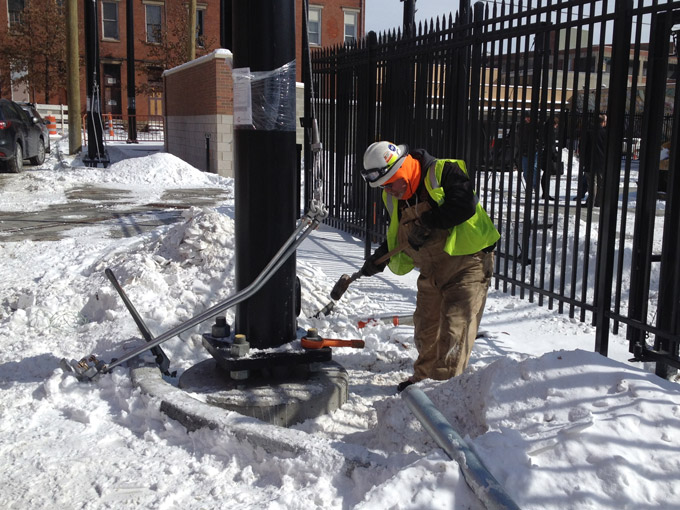 Leveling a pole with wrench