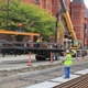 Each piece of rail weighs about 3,000 lbs.